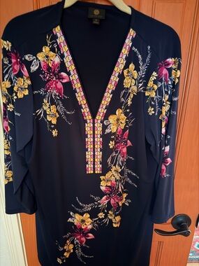 Lush Navy Floral V-Neck Tunic -